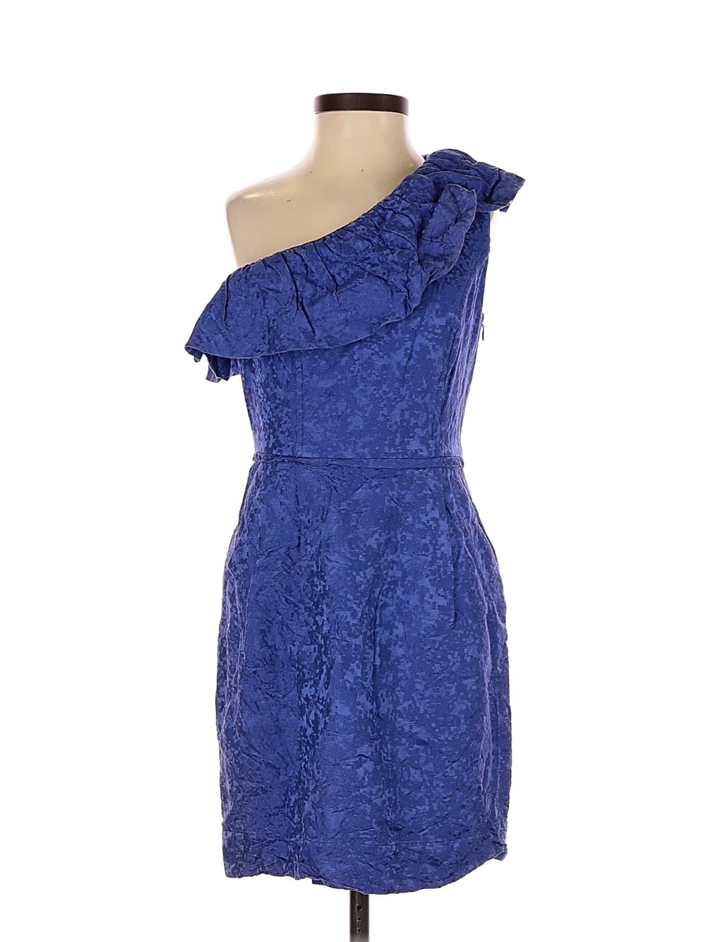 Shoshanna Blue Jacquard One Shoulder Ruffle Cocktail Dress – Size 2